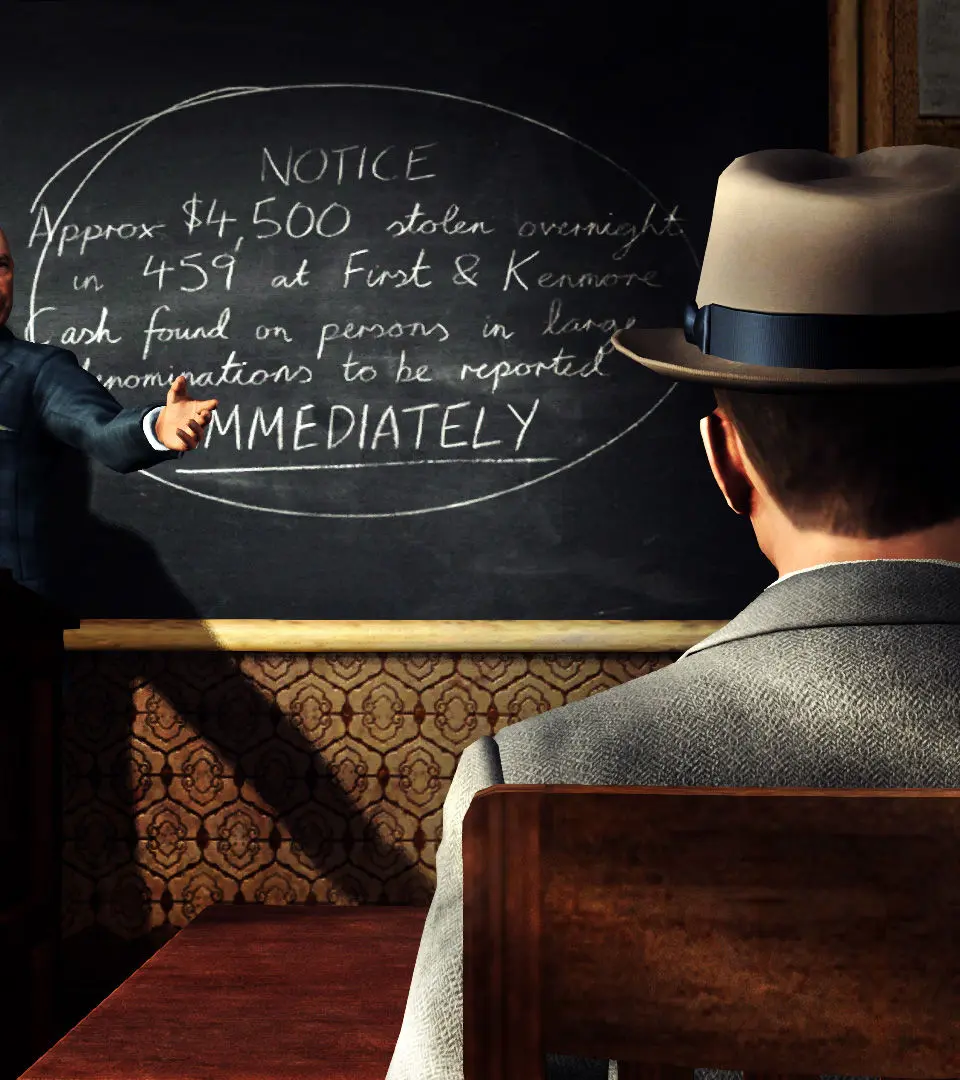 Cole Phelps aiming at a hostage-taker in L.A. Noire